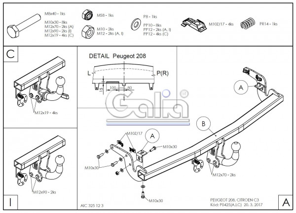 Hak wypinany + moduł Peugeot 208 2012-2019
