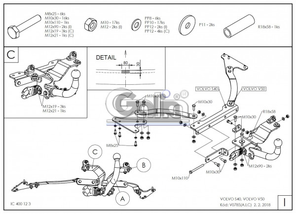 Hak holowniczy + moduł Volvo V50 2004-2012